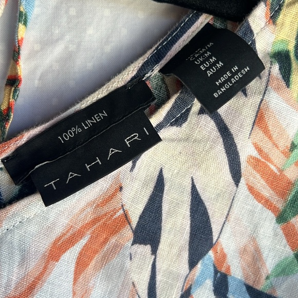 Tahari M 100% linen v-neck palm print summer dress - Picture 3 of 3